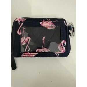 Vera Bradley Flamingo Party Zip ID Case Dark Blue Navy Money Card Holder